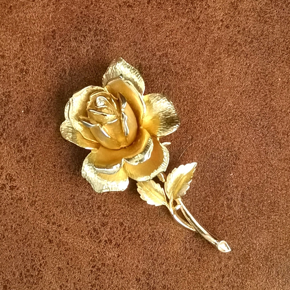 Vintage Gold Tone Large Rose Brooch 3"